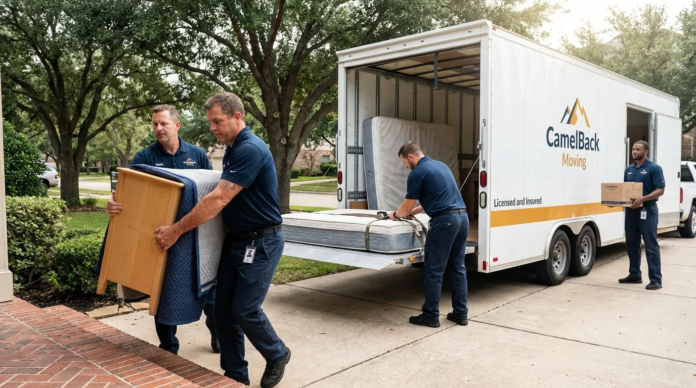 Crew loading residential truck for cross-state move from Onancock, VA